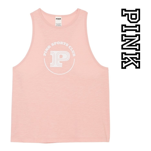 PINK Victoria's Secret Tops - Victoria's Secret Pink - COTTON CROPPED RACERBACK TANK TOP - Pink